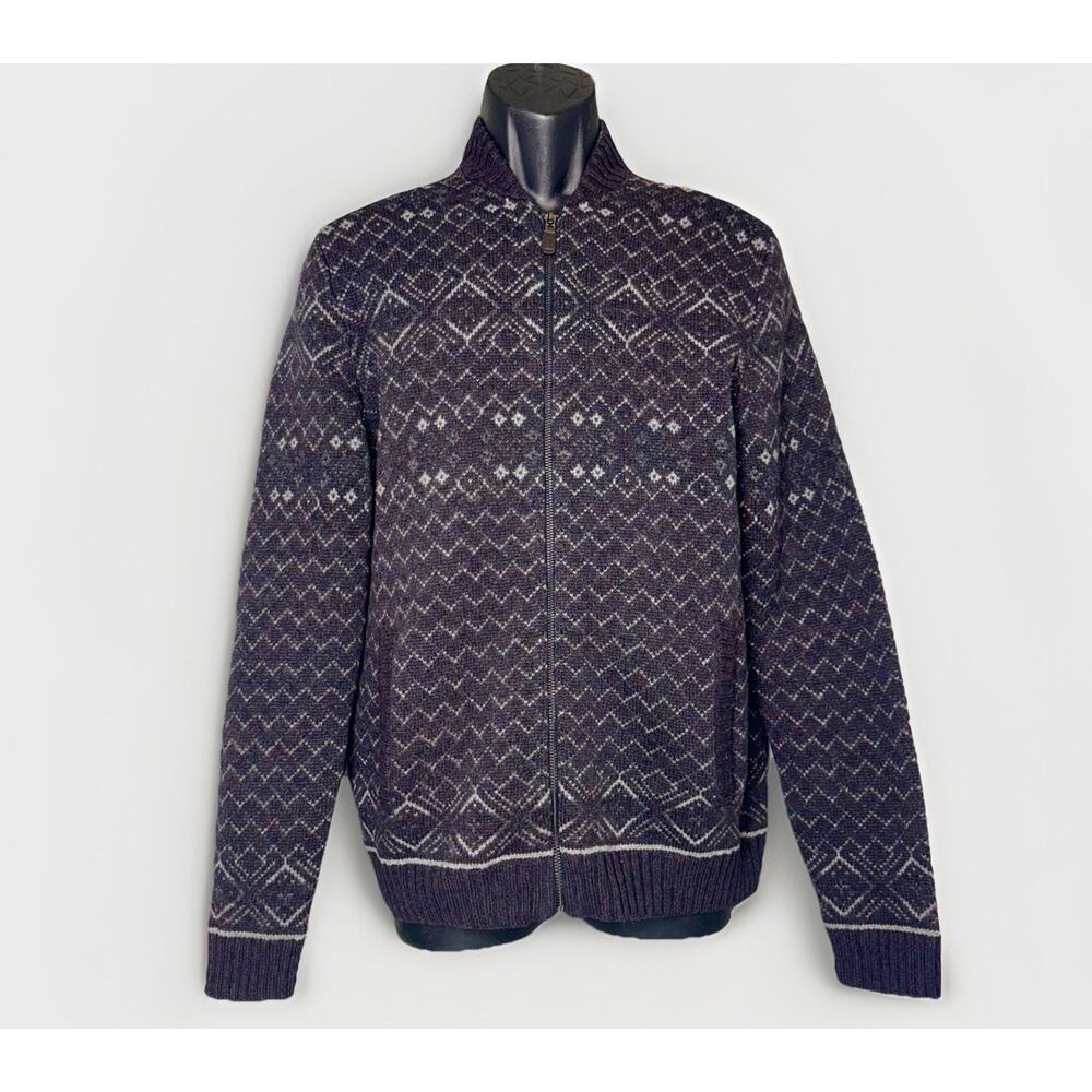 Black Brown 1826 Medium Full‎ Zip Nordic Cardigan Lambswool Gray Pockets Sweater
